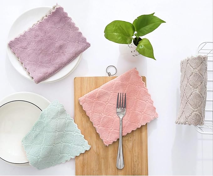 kimteny 12 Pack Kitchen Cloth Dish Towels, Premium Dishcloths, Super Absorbent Coral Velvet Dishtowels, Nonstick Oil Washable Fast Drying (Pink-Grey)