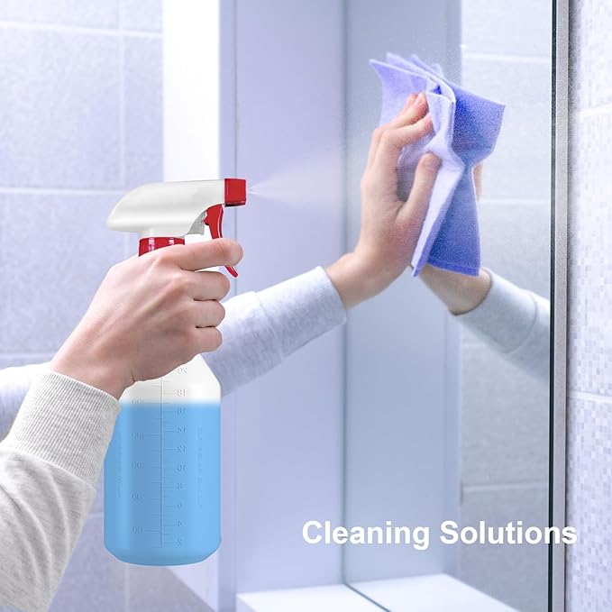 Plastic Spray Bottles 4 Pack, 24 Oz, Mist & Stream, Heavy Duty HDPE Sprayer Bottle, Leak Proof Empty Spraying Water Bottle for Cleaning Solutions, Planting, Car Detail, Pet Training with Measurement