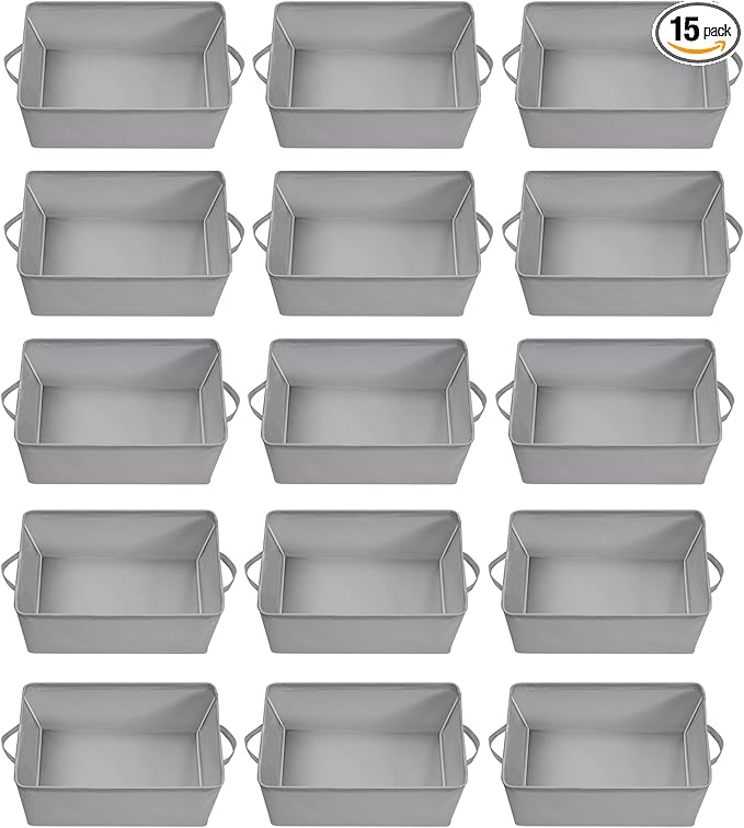 Storage Basket Bins with Metal Frame, Large Collapsible Fabric Storage Baskets for Organizing Shelf, Basket Organizer W/Handles for Blankets, Towels, Laundry, Shelves, 15-Pack, Grey