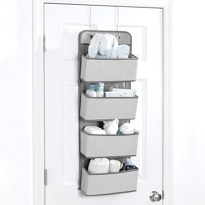 Delta Children 4 Pocket Over The Door Hanging Organizer - 4 Pack, Easy Storage/Organization Solution - Versatile and Accessible in Any Room in the House, Cool Grey