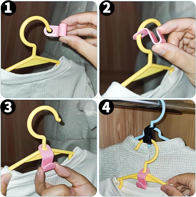 50-Pack Clothes Hanger Connector Hooks - Space-Saving Closet Set, 5-Color with Storage Box & Strong Adhesive Pads, Fits Thin-Neck Hangers (<0.35in) - Ideal for Small Closets, Dorms, Apartments