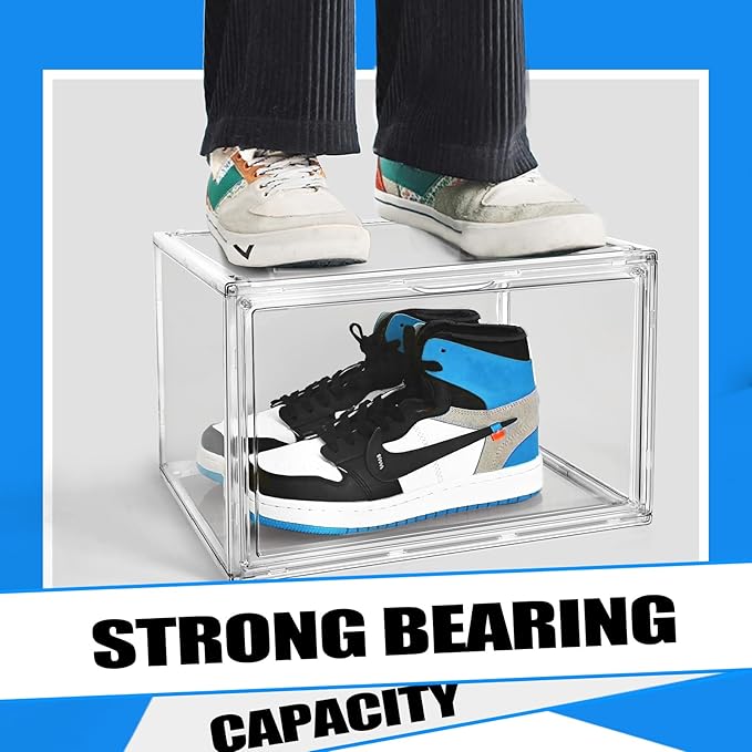 EDS FAM Size 14 Large Clear Shoe Storage Boxes Stackable, Acrylic Shoe Boxes Sneaker Display Case for Sneakerheads Boot Handbag Purse Figure Collectibles Showcase, 1 Pack