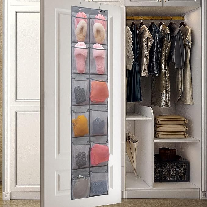 ANZORG Behind Door Hanging Kids Shoes Organizer Closet Shoe Organizer Shoe Rack with 12 Mesh Pockets (12 Pockets)