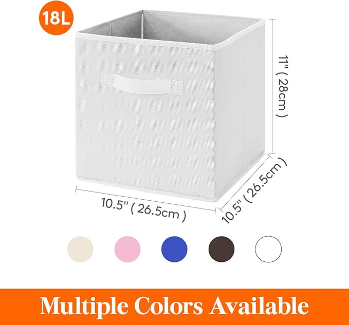 Lifewit Storage Cubes, Foldable Decorative Fabric Storage Baskets for Organizing Home Organizers with Handles for Shelves, Closet, 11 Inch Bins, 18L White, 12 Packs