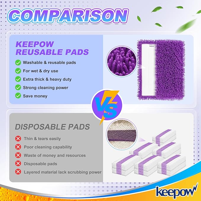 KEEPOW Wet Jet Refill for Swiffer WetJet Mop - Reusable Pads for Swiffer Wet Jet Wood Floor Cleaning, Microfiber Washable Wetjet Mopping Pads (8 Pack)
