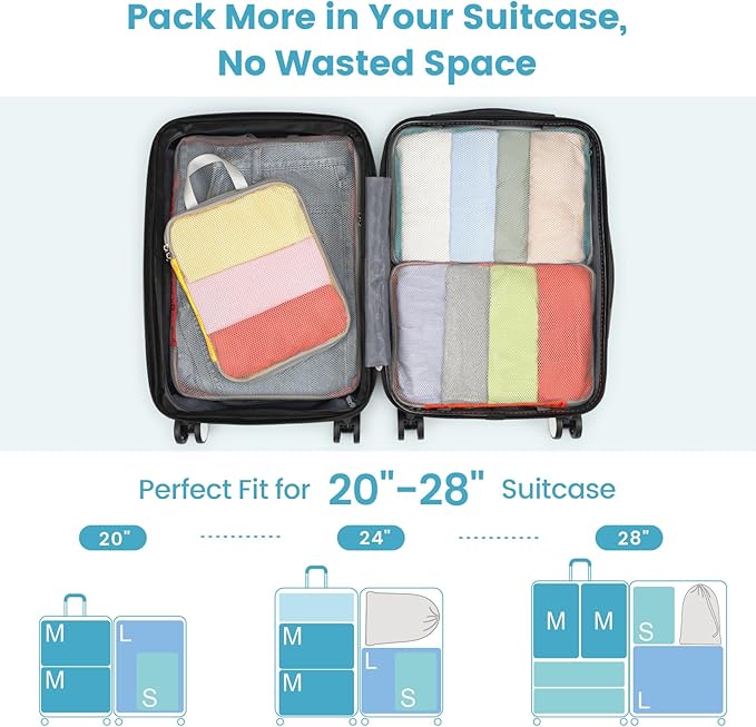 Cambond Compression Packing Cubes for Travel - 4 Set Multi-color See Through Mesh Compression Cubes for Travel Essentials, Space Saving Luggage Packing Organizers Bags for Carry on Suitcases