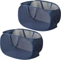 Rubruan 2 Piece Popup Mesh Laundry Basket Durable Handles Collapsible Laundry Baskets Folding Clothes Pastic Hamper for Laundry Room College Dorm (2 x Navy Blue)