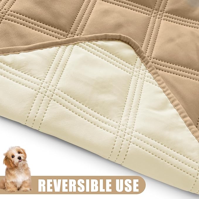 Smiry Waterproof Dog Bed Cover Blanket 82x82, Soft Reversible Pet Blanket, Washable Leakproof Cats Dogs Couch Cover for Sofa, Couch, Furniture, Lattice, Camel/Beige