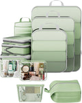 Veken 11 Set Compression Packing Cubes for Travel Essentials,Compressible Expandable Large Luggage Suitcase Organizer Bags for Clothing,Durable Space Saver Storage Bags(Matcha Green)