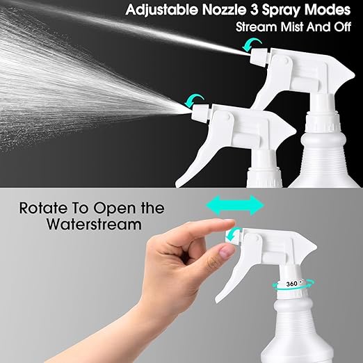 Yinder 18 Pcs 16 Oz Plastic Spray Bottle Bulk Empty Refillable Spray Bottles for Cleaning Solution Leak Proof Water Sprayer with Adjustable Nozzle Mist/Stream Mode(Black, White, Red)