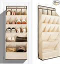FENTEC 1 Pack Over the Door Shoe Organizers, Hanging Shoe Organizer with Large Deep Pocket Shoe Holder for Closet Shoes Rack for Wall, Over Door Shoe Storage Hold up to 18 Pairs Shoes, Beige