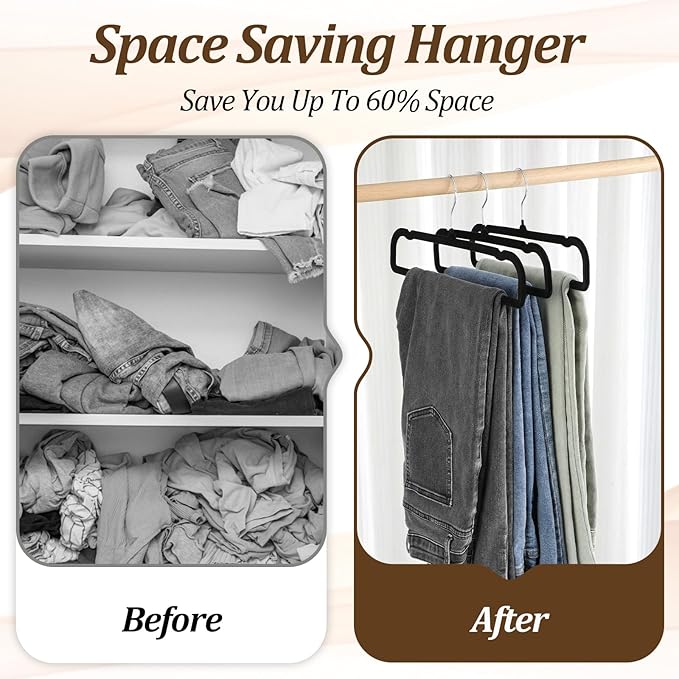 Velvet Pants Hangers Non Slip, 30 Pack Velvet Hangers for Closet with 30 Hooks, Strong Durable Space Saving Slim Clothes Hanger, Ultra Thin Flocked Hanger for Pants, Shirts, Bra, Shorts (Black)