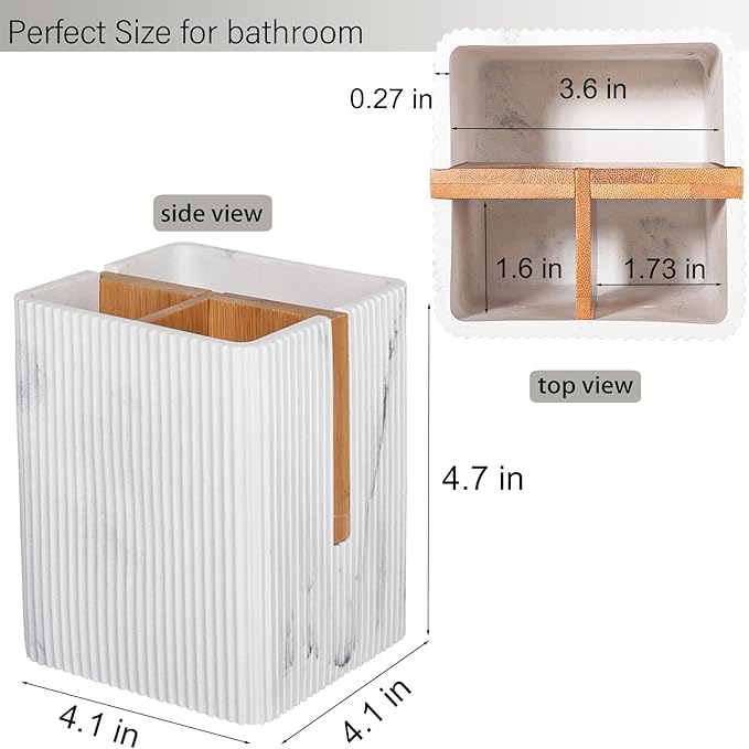 rejomiik Toothbrush Holders for Bathrooms Countertop, 3 Slots Electric Tooth Brushing and Toothpaste Storage Organizer Stand for Toiletries and Beauty Accessories, Marble White