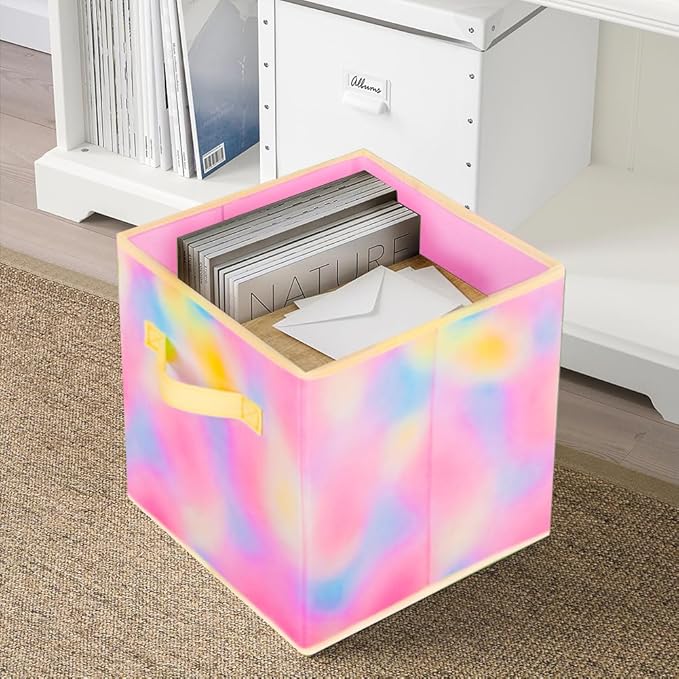 PowerKing Collapsible Storage Cubes with Handles, Fabric Foldable Bins for Closet Shelves, Durable Organization Storage Bins, 10.5'' x 11'' x 10.5'' (6Pack, Rhyme Color)