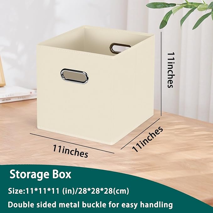 Foldable cube storage bins, Fabric Storage Box Cubes Organizer Baskets with Dual Handles for Home Organizer,Nursery,Shelves,Closet,Set of 12,(Creamy-White)