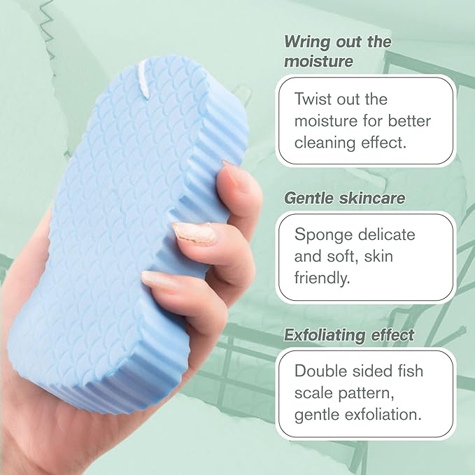 3Pcs Magic Exfoliating Bath Sponge, 3D Super Soft Exfoliating Bath Sponge, Reusable Soft Bath Sponge for Dead Skin Removal (Blue+Pink+Gray)