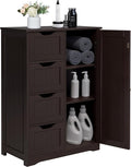 Yaheetech Wooden Bathroom Floor Cabinet, Side Storage Organizer Cabinet with 4 Drawers and 1 Cupboard, Freestanding Entryway Storage Unit Console Table, Home Decor Furniture, Brown