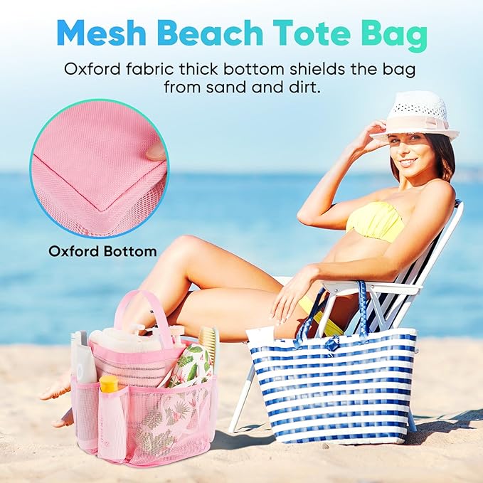 EUDELE Mesh Shower Caddy Portable for College Dorm Room Essentials,Portable Shower Caddy Dorm with 8-Pocket Large Capacity, Shower Bag for Beach, Swimming, Gym-Pink