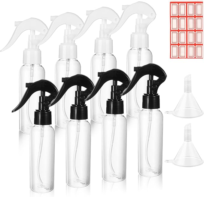8Pcs Small Spray Bottles, No Leak And Clog Mister Spray Bottle, 3.5oz/100ml Empty Refillable Containers Reusable Liquid Container for Essential Oils Water Squirt(Black)