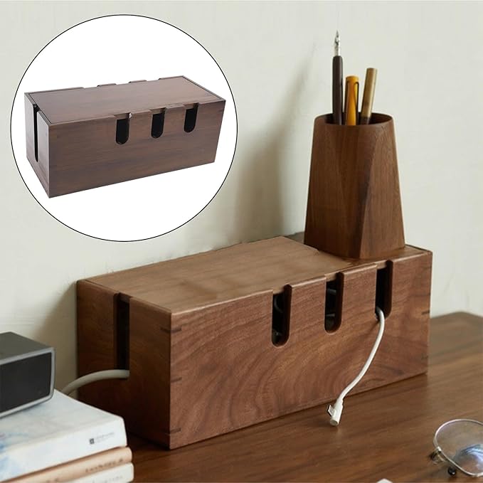 Extra Large Cable Management Box, Wood Cord Hider Box & Organizer for Power Strip, TV Wires & Set-Top Boxes and Electronic Accessories(Dark brown)