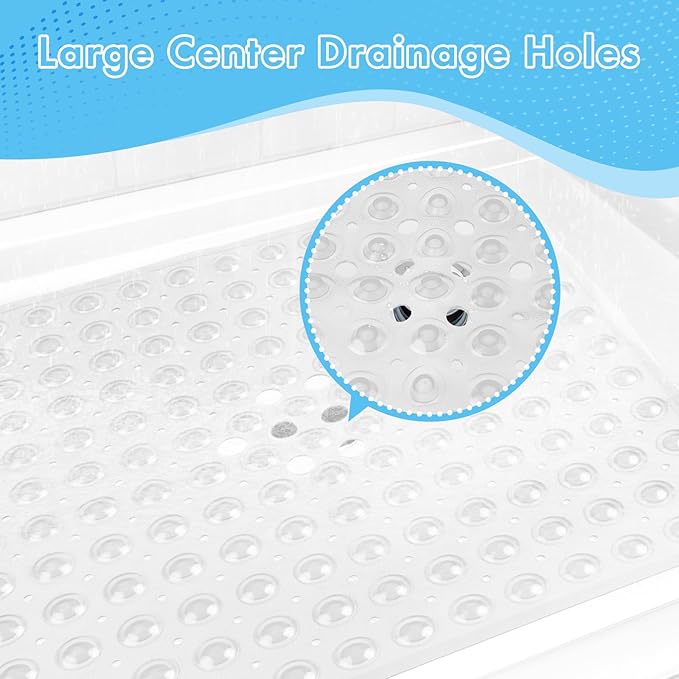 AmazerBath Shower Mat Non Slip 21 x 21 Inches, Square Shower Mat with Suction Cups and Drain Holes, Shower Stall Mat Machine Washable (Clear)