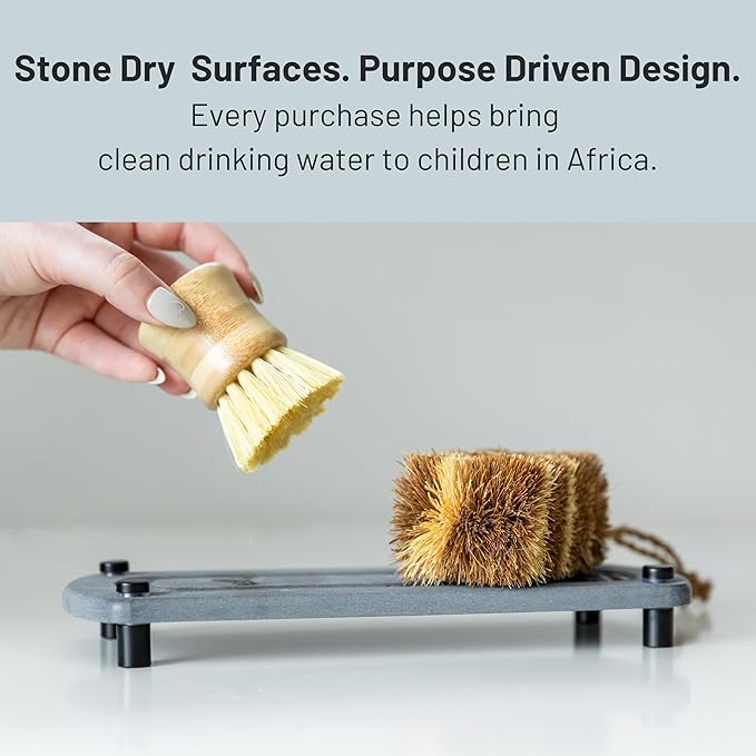 Premium Sink Caddy - Water-Aborbing Diatamaceous Earth Tray for Sink, Elevated Stainless Steel Feet, Non-Toxic, Fast-Drying, Kitchen or Bathroom (Lake Stone)