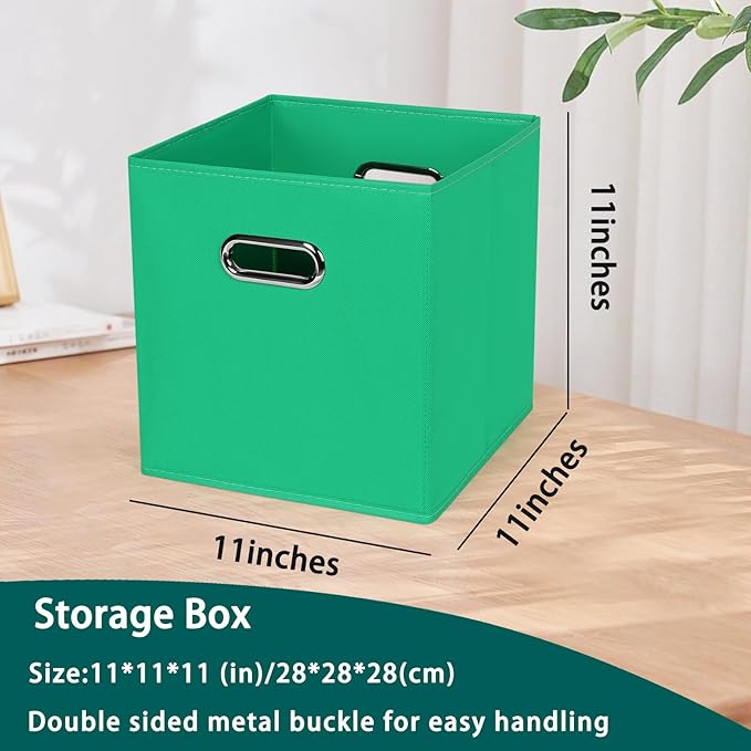 Black Foldable Storage Cubes Bins, Fabric Storage Box Cubes Organizer Baskets with Dual Handles for Home Organizer,Set of 3,(Green)