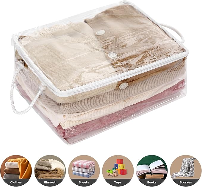 10 PCS Clear Zippered Storage Bags with Handle,Sweater Storage with Zipper,Foldable Closet Organizer Bed Sheet Organizer,Cube Plastic Organizer,Bag,Bin for Clothes,Towel-15.7 * 11.8 * 7.9