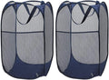 Larpur Popup Mesh Laundry Basket, Collapsible and Portable Clothes Washing Laundry Hamper with Reinforced Carry Handle (Blue*2)