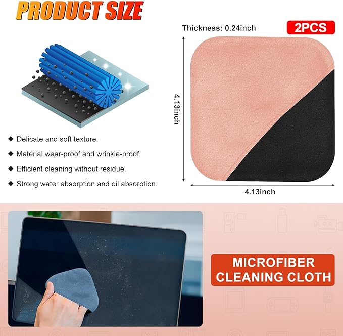 SuperKaKa 2PCS Car Screen Cleaner- Vehicle Touchscreen Microfiber Cleaning Cloths, Touch Screens Clean Wipes Cars Interior Accessories Universal for Tesla Dashboard Display (Pink)