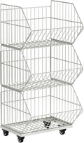 Standing Shelf Units, Wire Storage Basket with Wheels, Detachable and Foldable and Stackable to Save Space, Weight Capacity and Durable Racks/Organizer, for Kitchen Garage Closet (3 Tier)