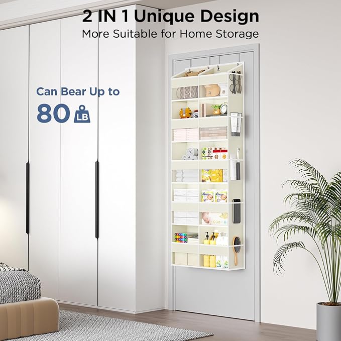 PureSpace 5-Tier Over The Door Organizer with 10 Side Mesh Pockets & Clear Windows, 80 lbs Weight Capacity Hanging Storage for Bathroom, Bedroom, Nursery, Kitchen, Organize Shoes, Diapers(Beige)