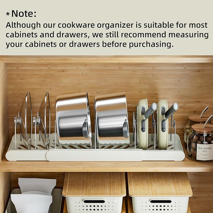 2 Pack Pots and Pans Organizer Under Cabinet - Expandable Pot Lid Holder with Adjustable Dividers, Baking Tray & Pan Storage Rack for Kitchen Cabinets