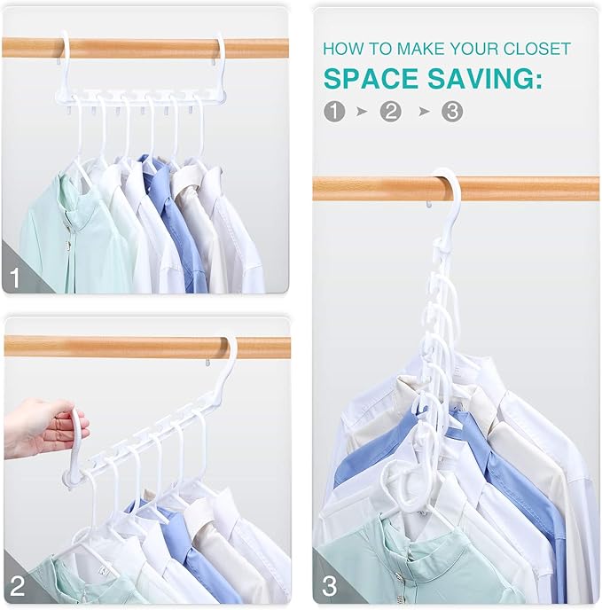 HOUSE DAY Sturdy Plastic Space Saving Hangers Cascading Hanger Organizer Pack of 20 Closet Space Saver Multifunctional Hangers for Heavy Clothes (White)