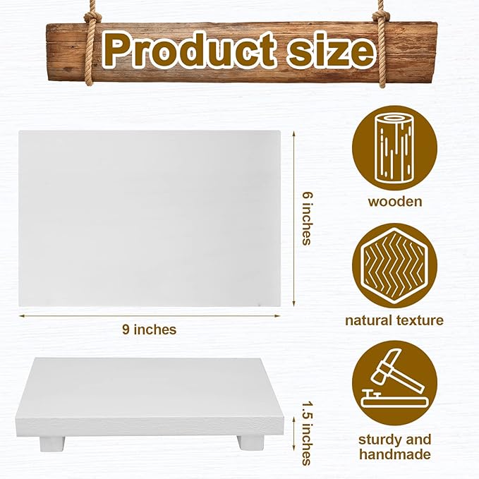 Nuogo Wood Riser Tray Soap, Stand Soap Tray for Kitchen Sink, Wood Pedestal for Kitchen Counter Sink Stand Decorative Rustic Bathroom Dishes Plant Bottles Candles Display(9 x 6 Inch,White)