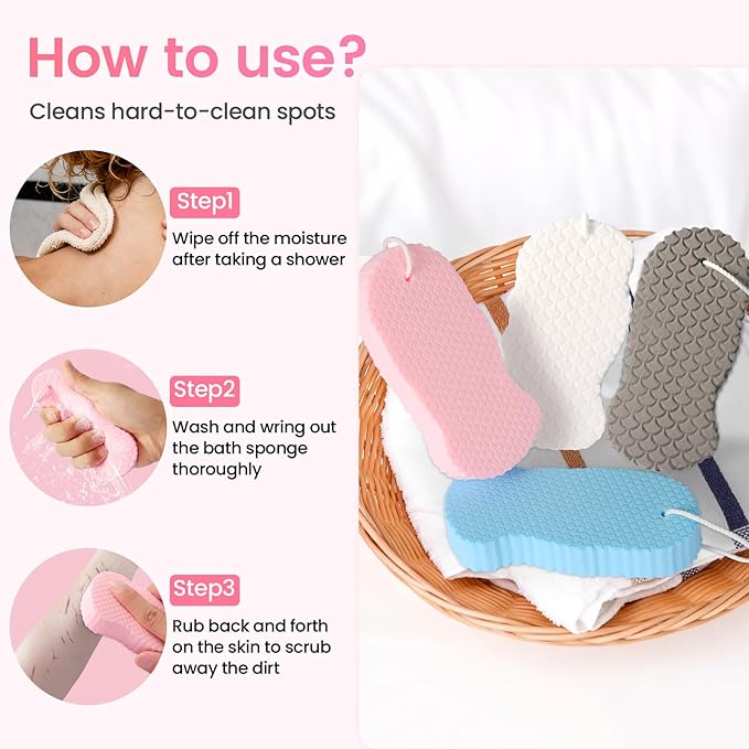 4 PCS Magic Exfoliating Bath Sponge,3D Super Soft Exfoliating Body Scrubber, Skin Friendly & Reusable,Remover Dead Skin for All Skin Types,for Men Women