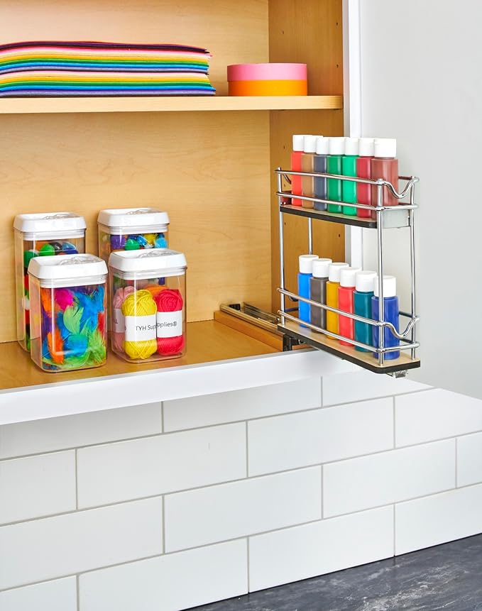 Rev-A-Shelf 3" Pullout Organizer for Cabinets, 2 Tier Narrow Upright Shelf, 5WU2-3N1-1
