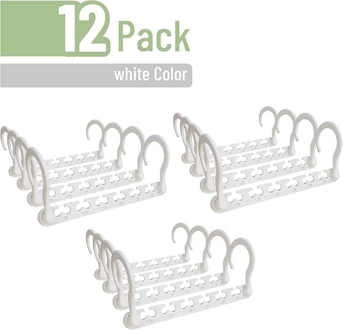 Mr. Pen- Space Saving Hangers for Clothes, 12 pcs, White, Plastic Multi Clothes Hangers Space Saving, 6 Slots, 360° Rotating Hooks