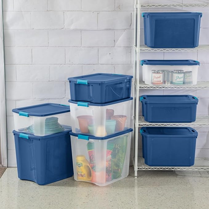 Sterilite 6-Pack Latch and Carry, Clear Plastic Storage Bins with Latching Lids and Full-Grip Handles, 12 Gallon