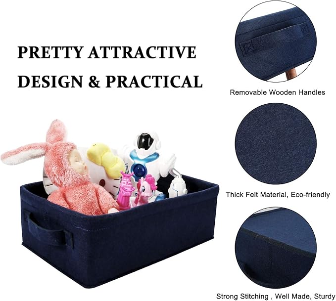 Small Storage Baskets Shelf Storage Baskets Navy Blue Fabric Storage Bin Narrow Storage Basket for Towels Dog Cat Toys Clothes Hats Belts Dippers Baby Toys Storage Basket Little