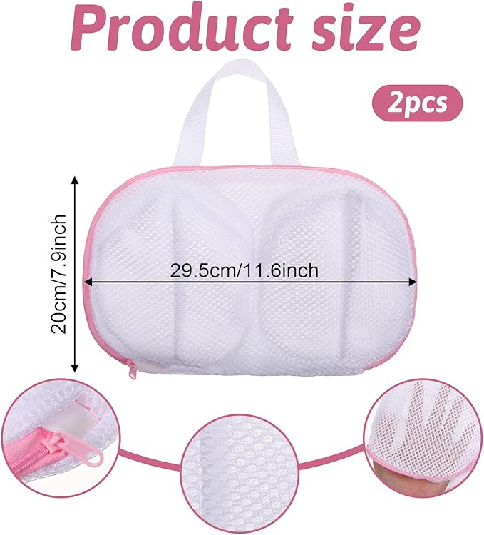 Bra Washing Bags for Laundry, 2 Pcs Bra Laundry Bags for Washing Machine Mesh Lingerie Wash Bag with Zipper for Washing Delicates Underwear Brassiere (Pink, A Cups)