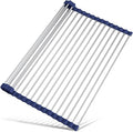 Tomorotec 17.7" x 12.5" Roll Up Dish Drying Rack Over Sink Drying Rack Sink Cover Kitchen Sink Accessories Gadget Multipurpose Organizer Foldable Stainless Steel Drainer