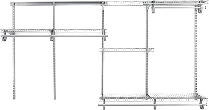 ClosetMaid ShelfTrack Wire Closet Organizer System, Adjustable from 5 to 8 Ft., With Shelves, Clothes Rods, Hardware, Durable Steel, Satin Chrome
