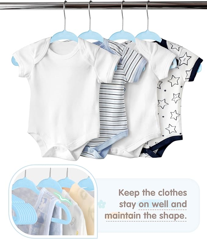 VIS'V Baby Hangers, 11 Inch Velvet Kids Hangers with 6 Pcs Clothes Size Dividers, Infant Toddler Nursery Closet Organization, Non Slip, Blue, 30 Pcs