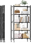 Simple Deluxe 5-Tier Folding Storage Shelves, 27.95" W x 14.96" D x 63.78" H Foldable Shelving Unit, 1250 Lbs Loading Capacity, Black