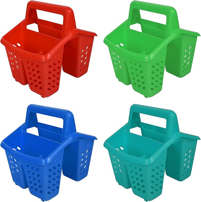 Black Duck Brand Set of 4 Cutlery Caddies With Draining Holes - or Classroom Caddies - With Handles - 6 L x 5.5 W x 6.5 H (4)