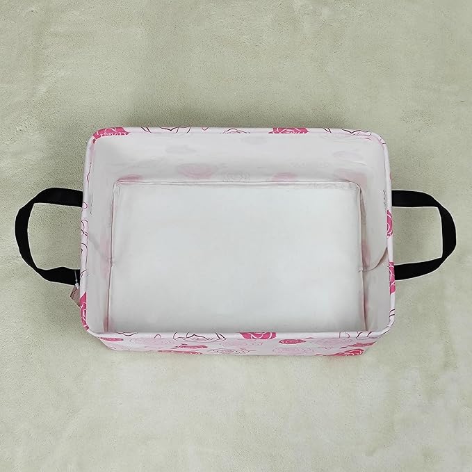 FANKANG Storage Bins, Nursery Hamper Canvas Laundry Basket Foldable with Waterproof PE Coating Large Storage Baskets for Kids Boys and Girls, Office, Bedroom, Clothes,Toys(Rec-Pink roses ）