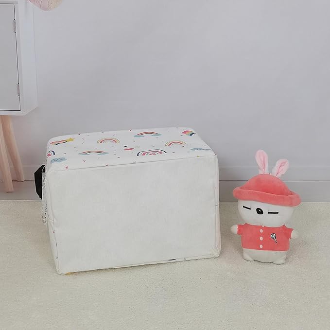 FANKANG Storage Bins, Nursery Hamper Canvas Laundry Basket Foldable with Waterproof PE Coating Large Storage Baskets for Kids Boys and Girls, Office, Bedroom, Clothes,Toys(Rec-Love Rainbow）