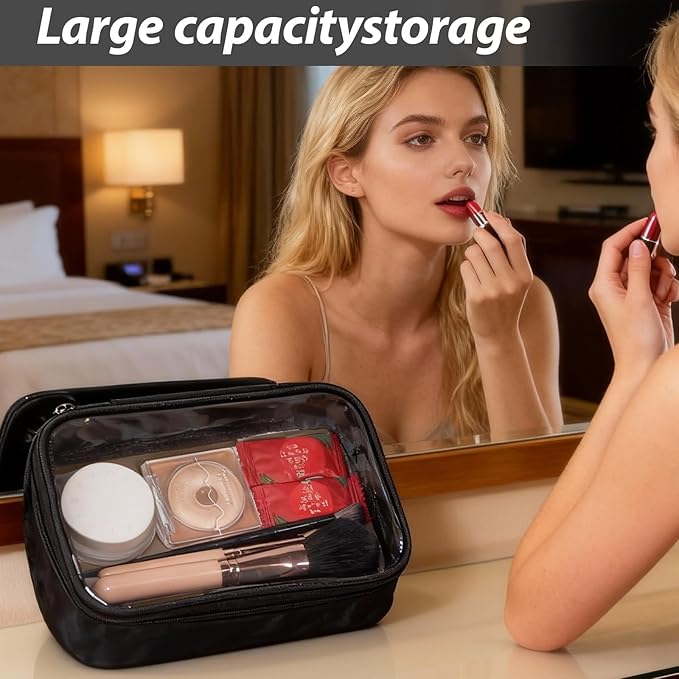 Clear TSA Approved Toiletry Bag - 3 Pack Travel Cosmetic Bag with Makeup Brush Bag Portable Travel Essential Organizer for Women Transparent Waterproof Cosmetic Storage Case Airline Compliant