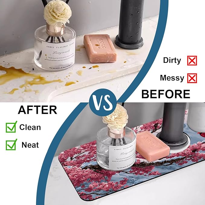 Christmas Welcome Winter Sink Faucet Absorbing Mat Cardinal Bird Super Absorbent Fast Drying Mat Sink Gadgets Behind Faucet Sinkmat for Kitchen Bathroom, 15.5"x5.5"